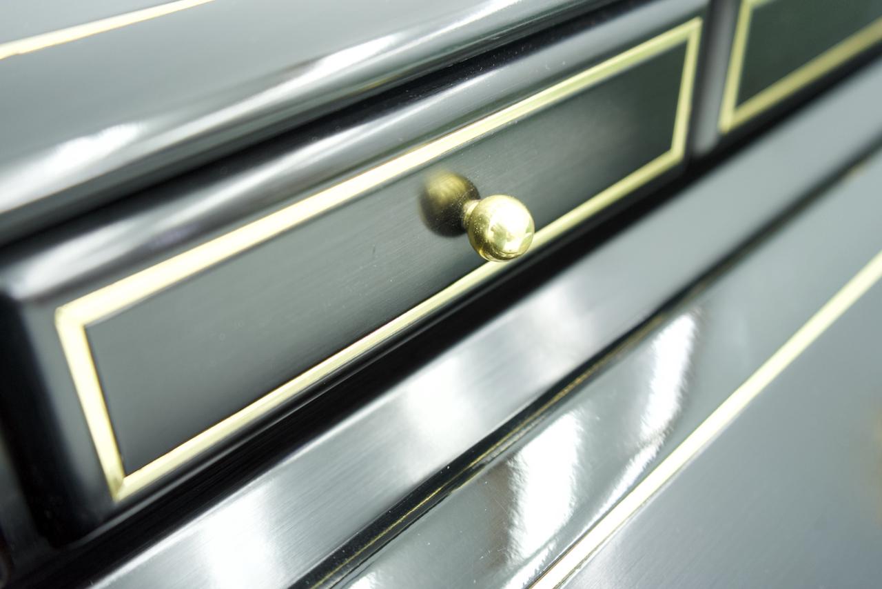 High Class Secretary, Writing Desk in Black Lacquer and Brass, 1970s 5