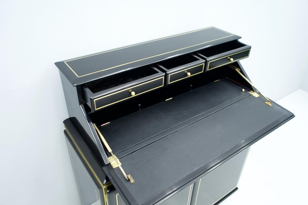 High Class Secretary, Writing Desk in Black Lacquer and Brass, 1970s 7