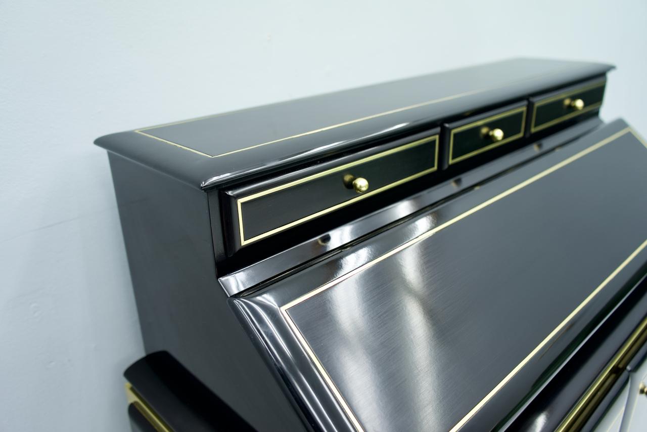 High Class Secretary, Writing Desk in Black Lacquer and Brass, 1970s 9