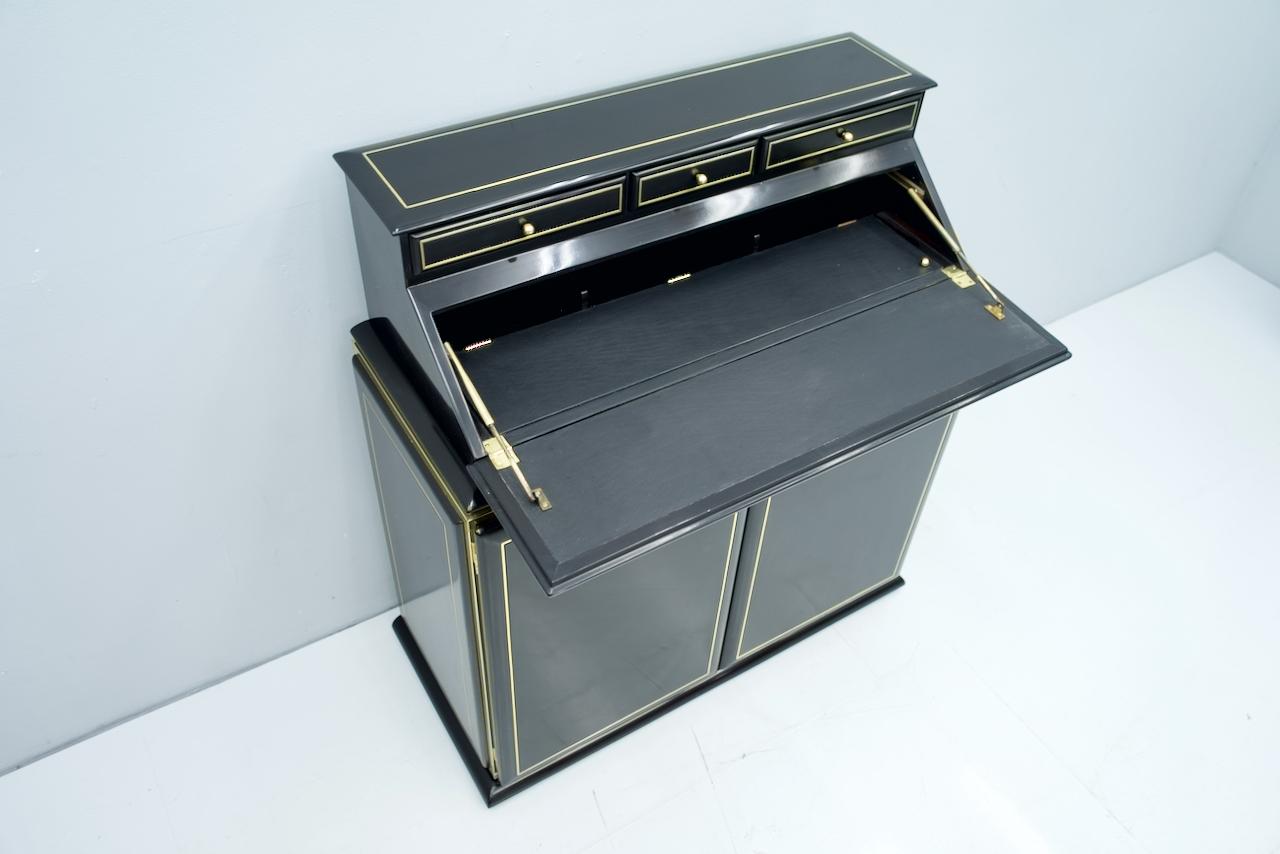 High Class Secretary, Writing Desk in Black Lacquer and Brass, 1970s 1