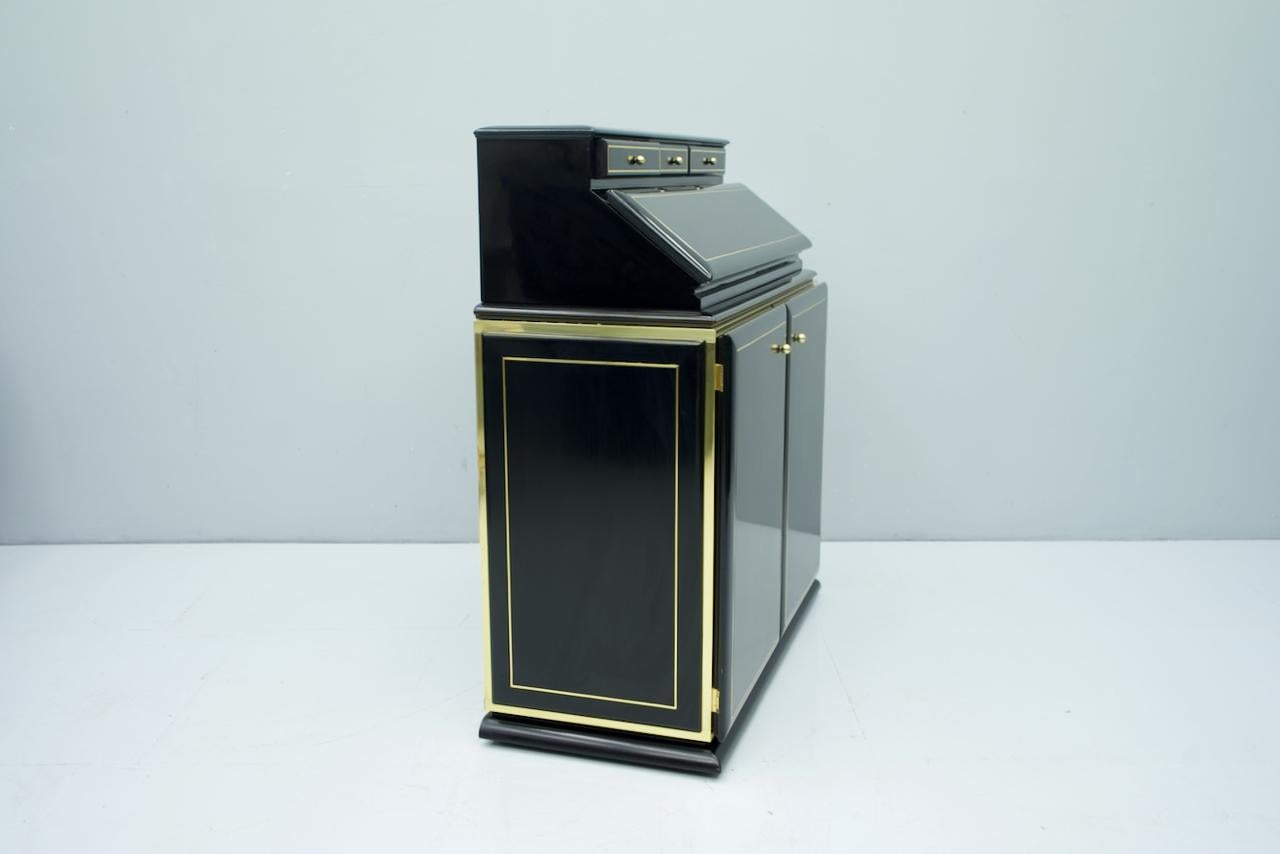 High Class Secretary, Writing Desk in Black Lacquer and Brass, 1970s 2