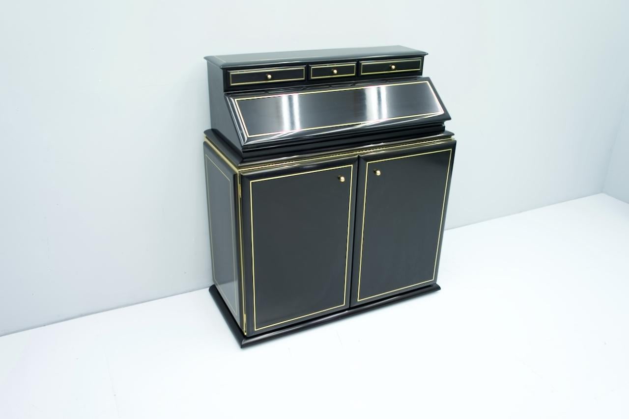 High Class Secretary, Writing Desk in Black Lacquer and Brass, 1970s 3