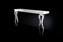 High Console Silhouette with 2 Legs, Wood and Steel, Italy