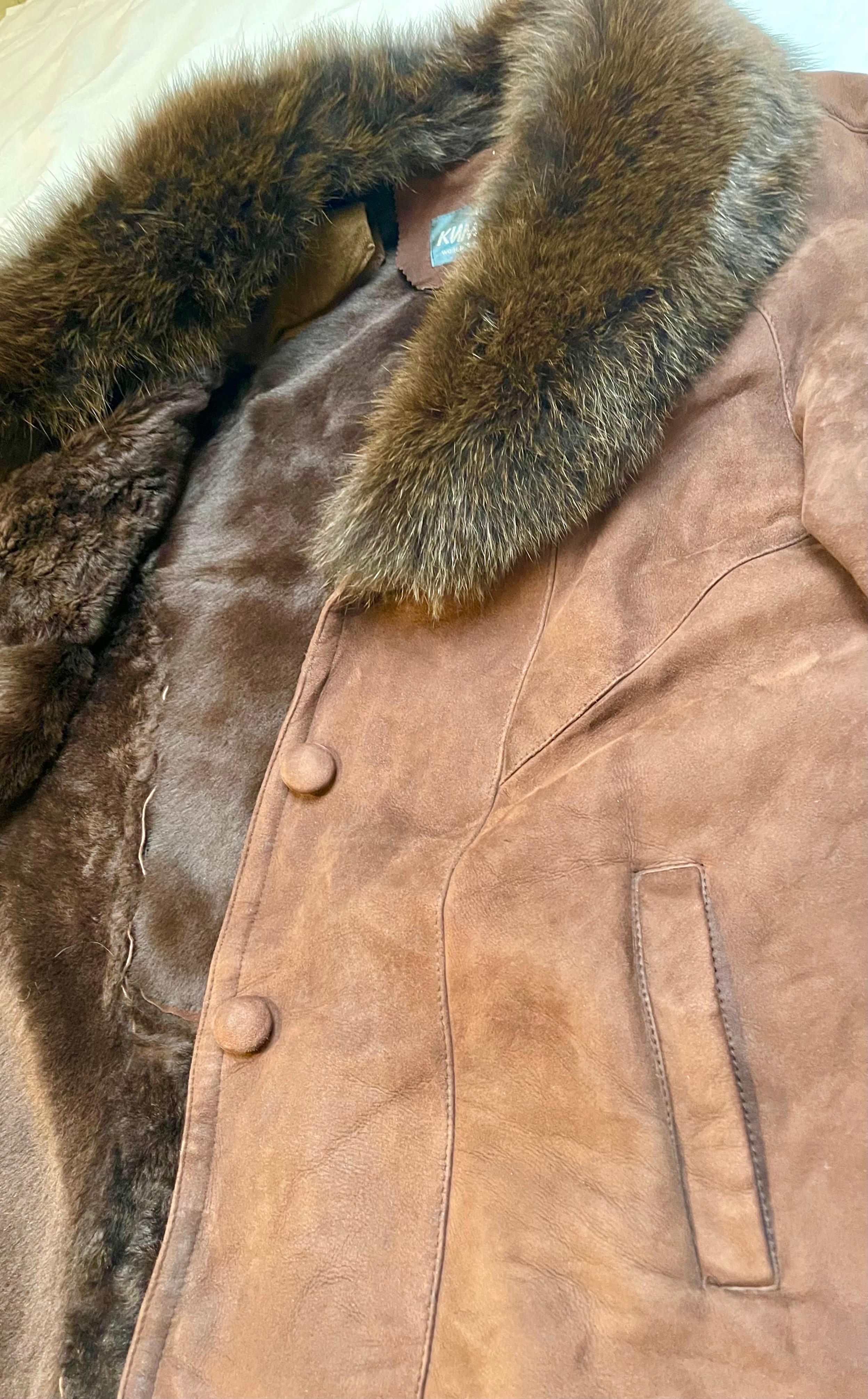 Black   High Country Shearling Sheepskin Coat excellent Condition Real Fur Brown Color