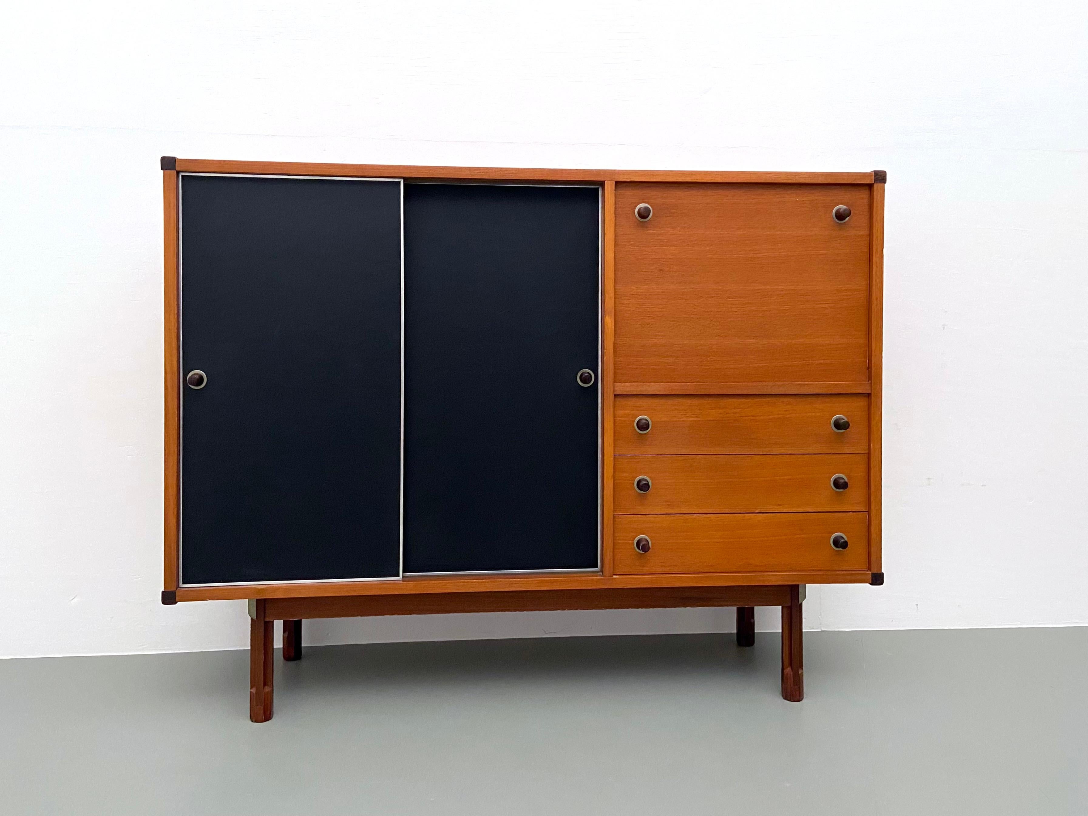 Mid-Century Modern High Credenza by Pierro Ranzani for Elam in Laminate, Teak and Metal, 1962 For Sale