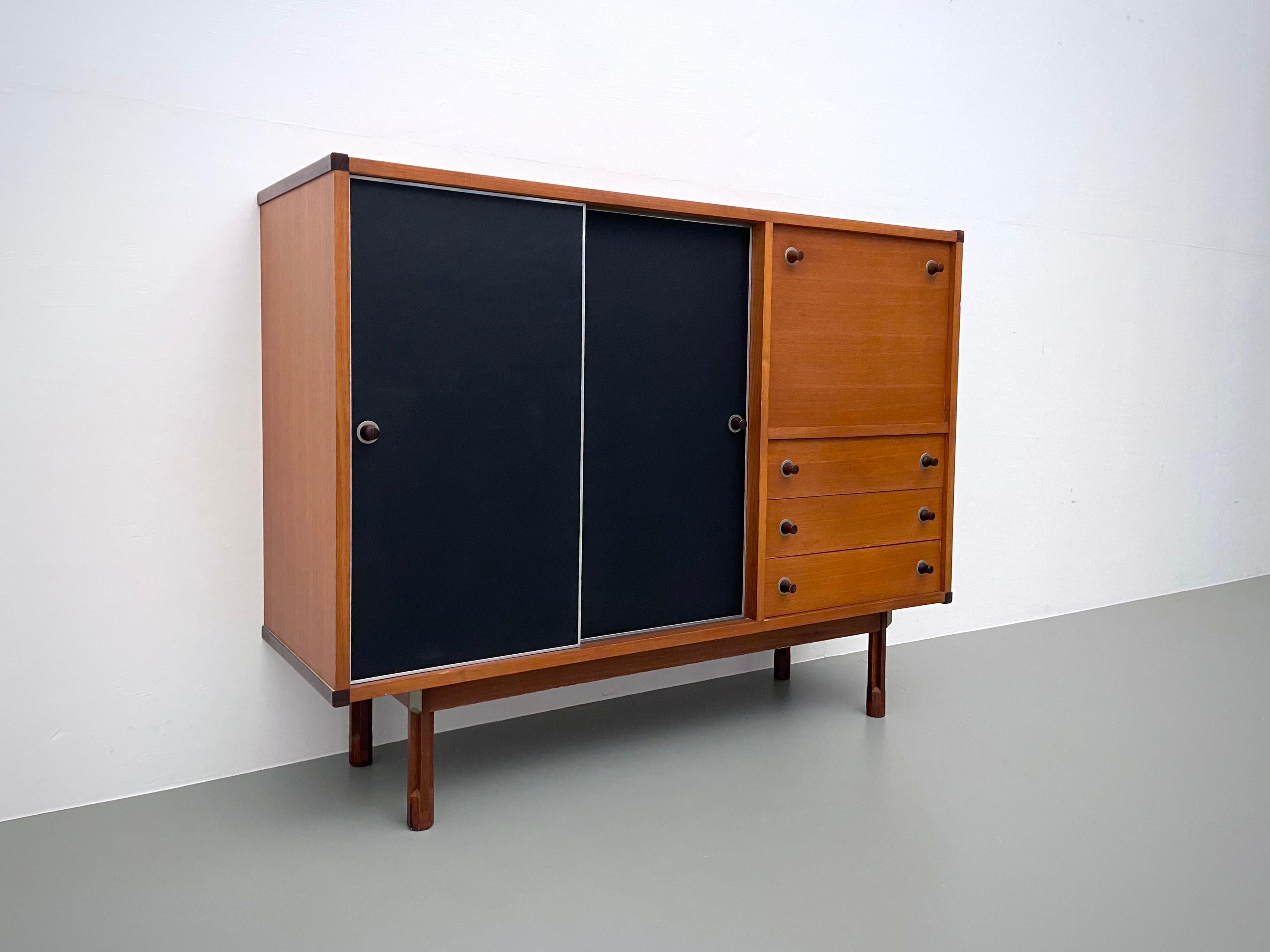 Italian High Credenza by Pierro Ranzani for Elam in Laminate, Teak and Metal, 1962 For Sale