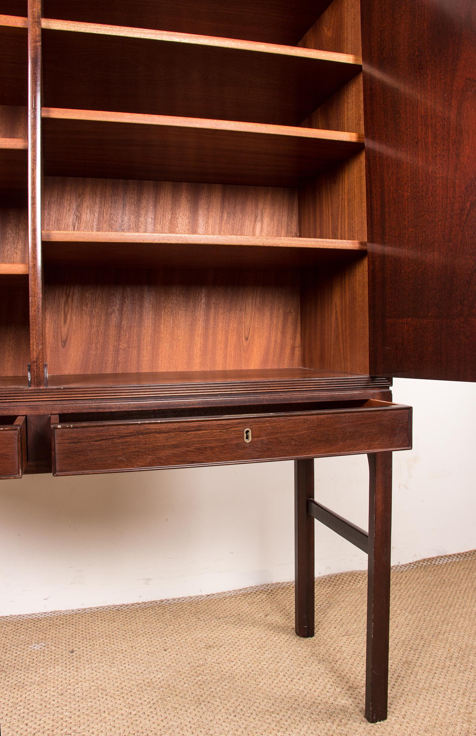 High Danish Cabinet in Mahogany and Brass by Ole Wanscher for Poul Jeppesen 1960 For Sale 5