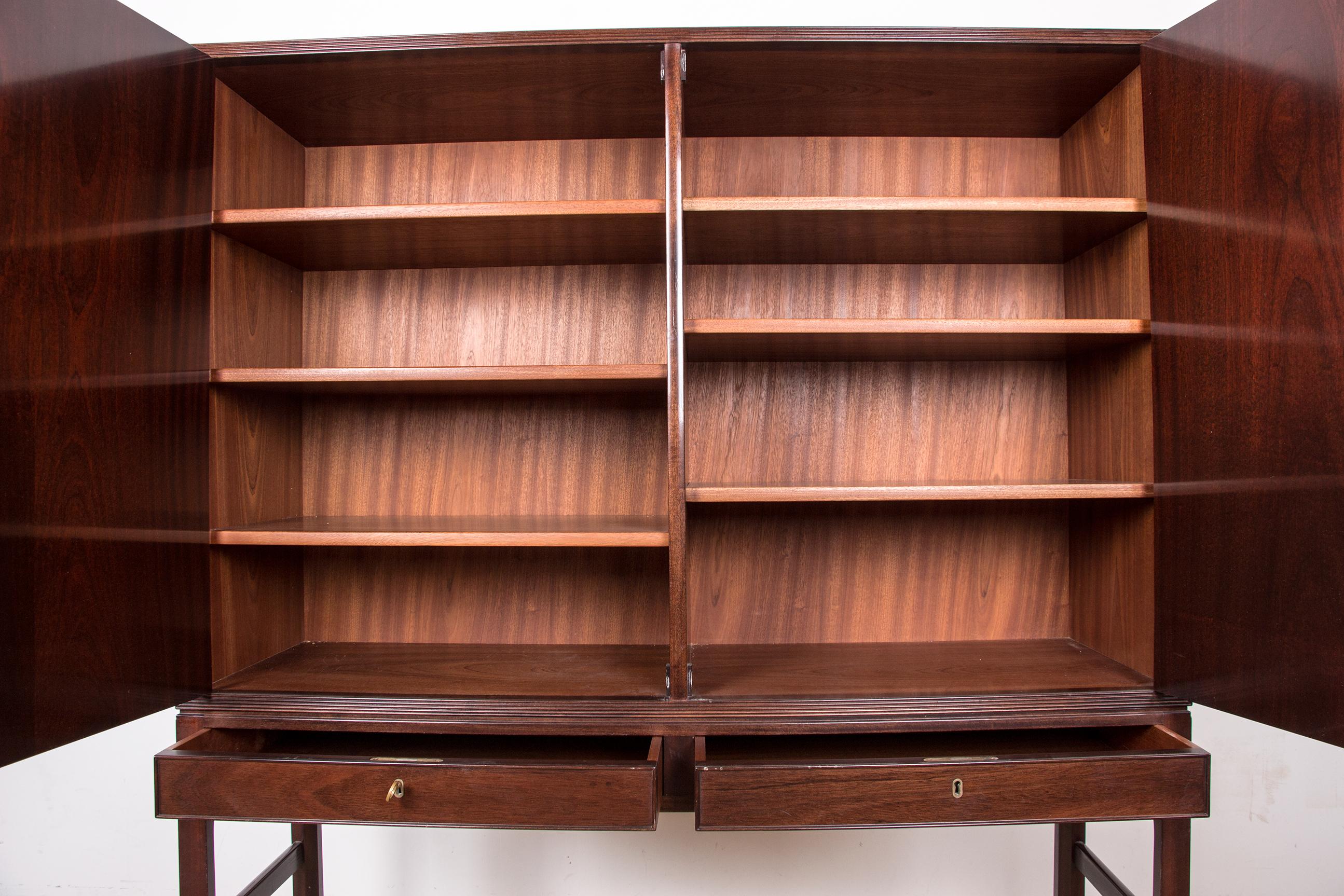 High Danish Cabinet in Mahogany and Brass by Ole Wanscher for Poul Jeppesen 1960 For Sale 6