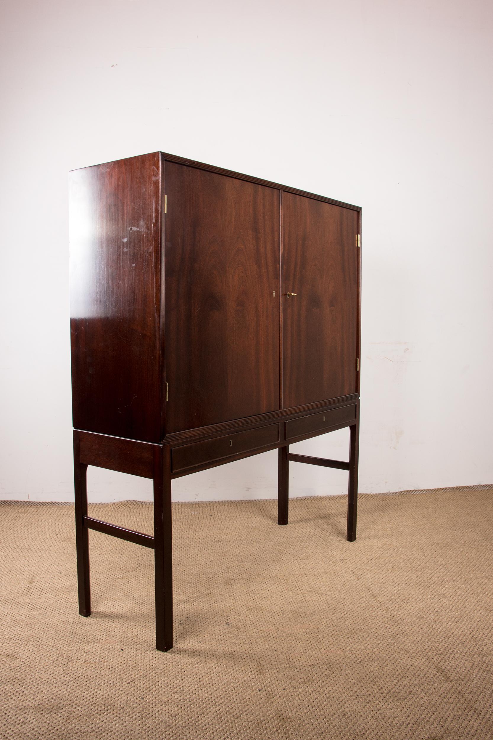 High Danish Cabinet in Mahogany and Brass by Ole Wanscher for Poul Jeppesen 1960 For Sale 10