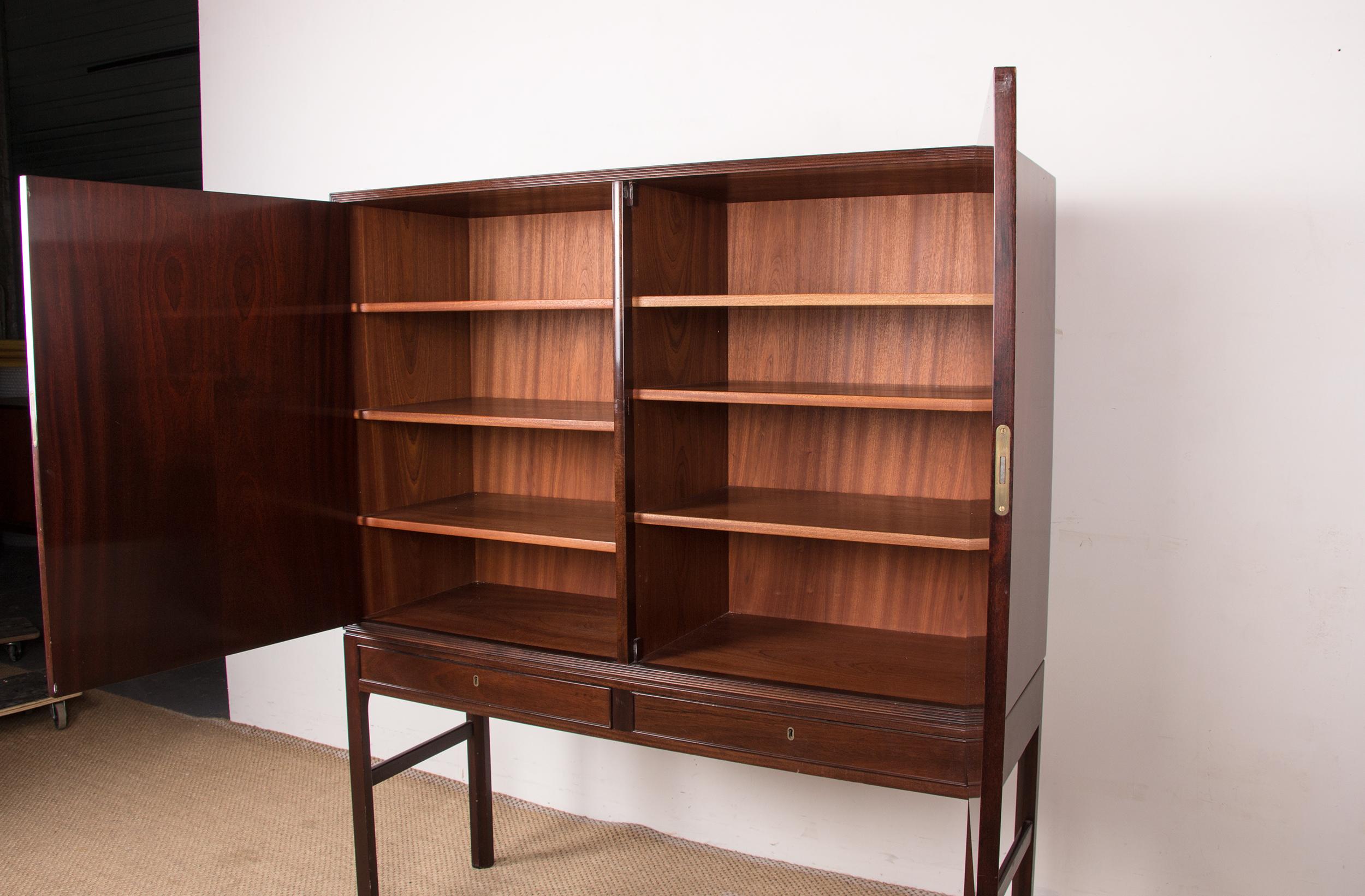 High Danish Cabinet in Mahogany and Brass by Ole Wanscher for Poul Jeppesen 1960 For Sale 2