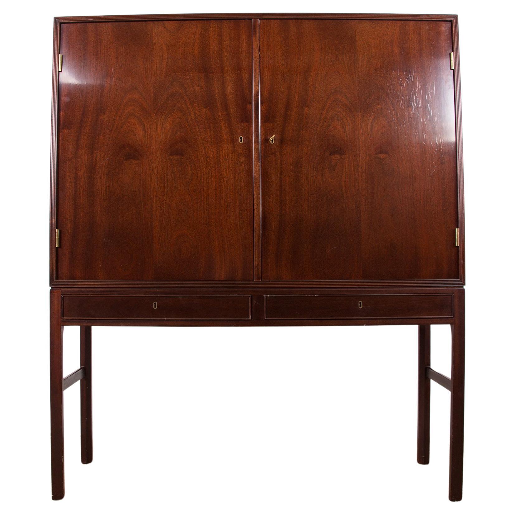 High Danish Cabinet in Mahogany and Brass by Ole Wanscher for Poul Jeppesen 1960