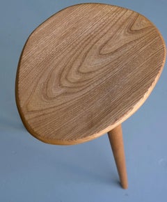 High Elegant Asymmetric Organic Stool in Solid Oak, France, 1950s