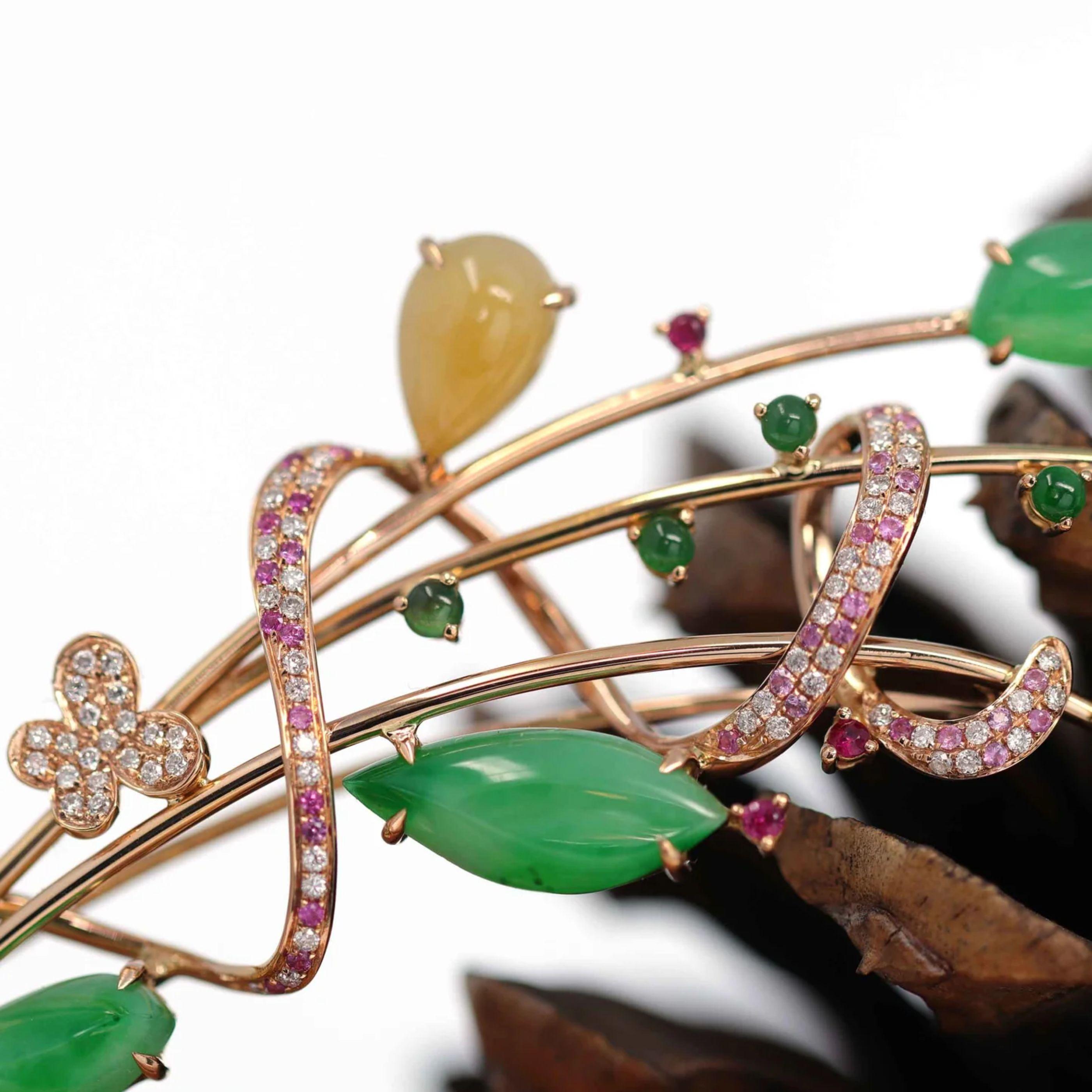 High-End 18k Rose Gold Genuine Imperial Jadeite Jade Pendant & Brooch Diamonds For Sale 1