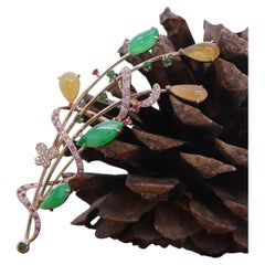 High-End 18k Rose Gold Genuine Imperial Jadeite Jade Pendant & Brooch Diamonds