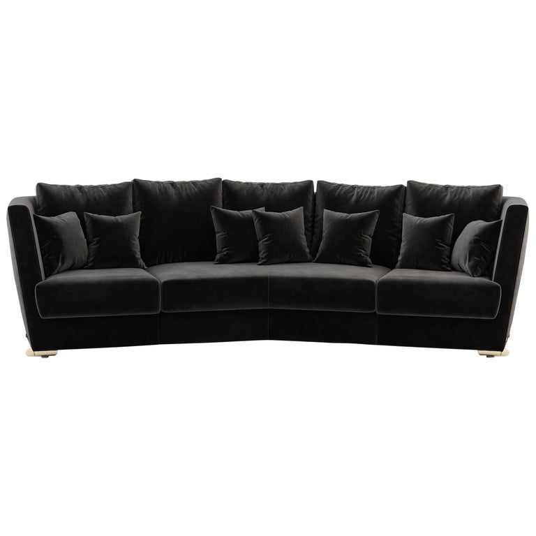 High End Bespoke Sofa In Deep Black Velvet And Gold Feet For At High End Bespoke Sofa In Deep Black Velvet And Gold Feet For