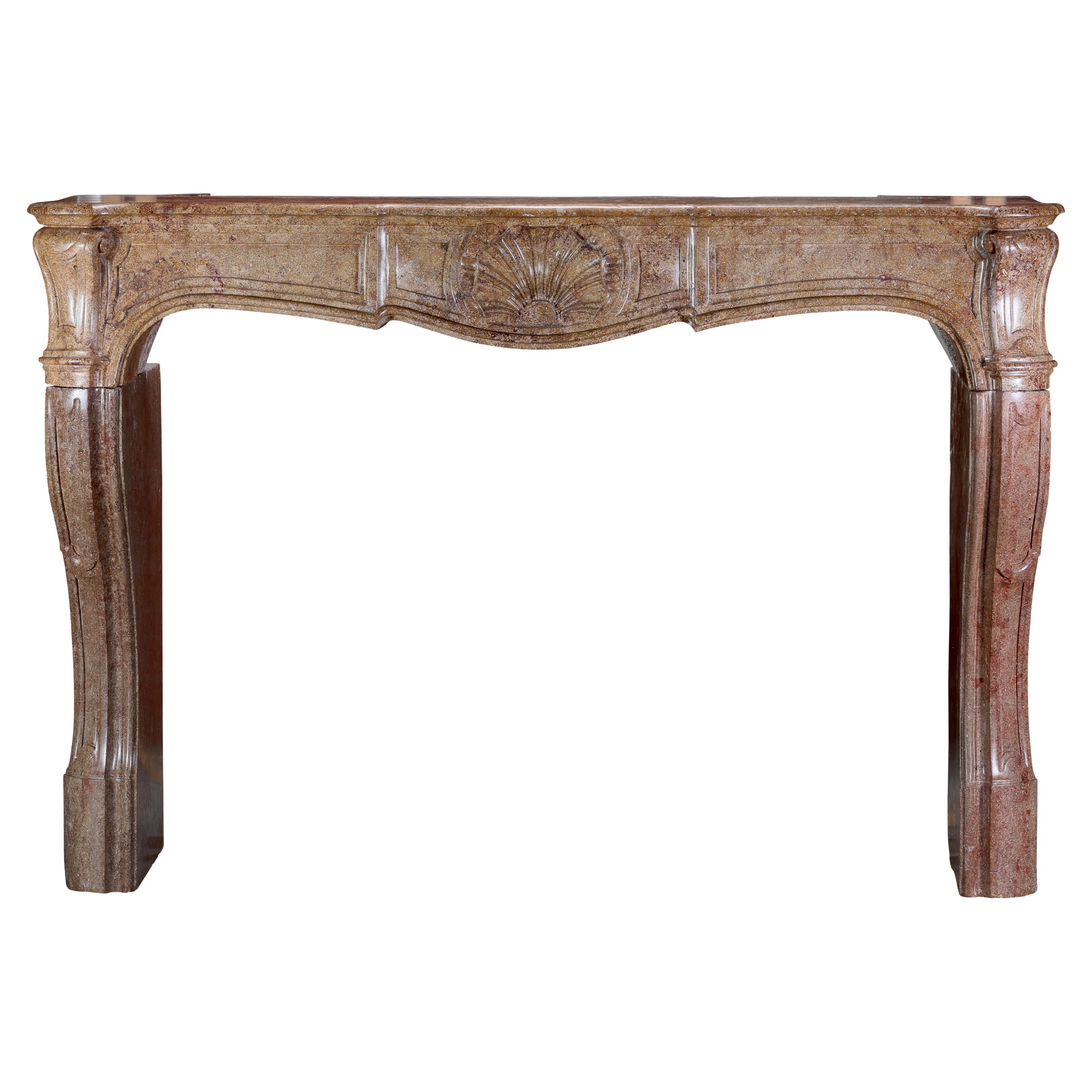 High-End French Rococo Fireplace Mantel Rare Red Hard Marble Stone