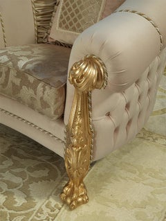 High-End Gilded Two Seater Beige Sofa by Modenese Luxury Interiors