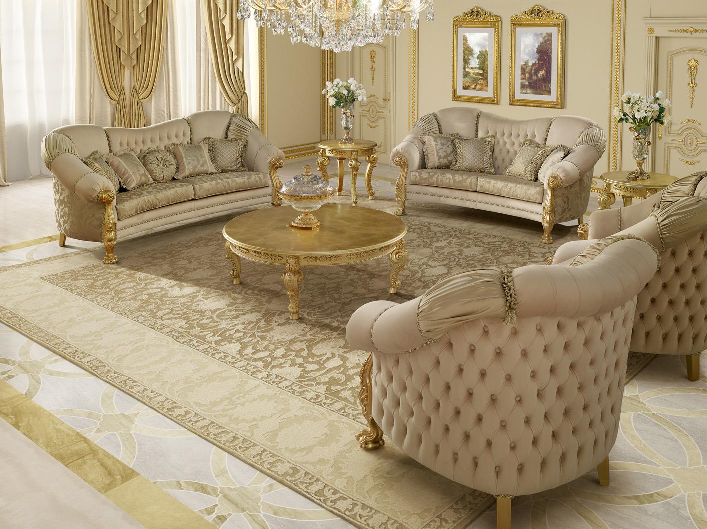 High-End Gilded Two Seater Beige Sofa by Modenese Luxury Interiors For ...