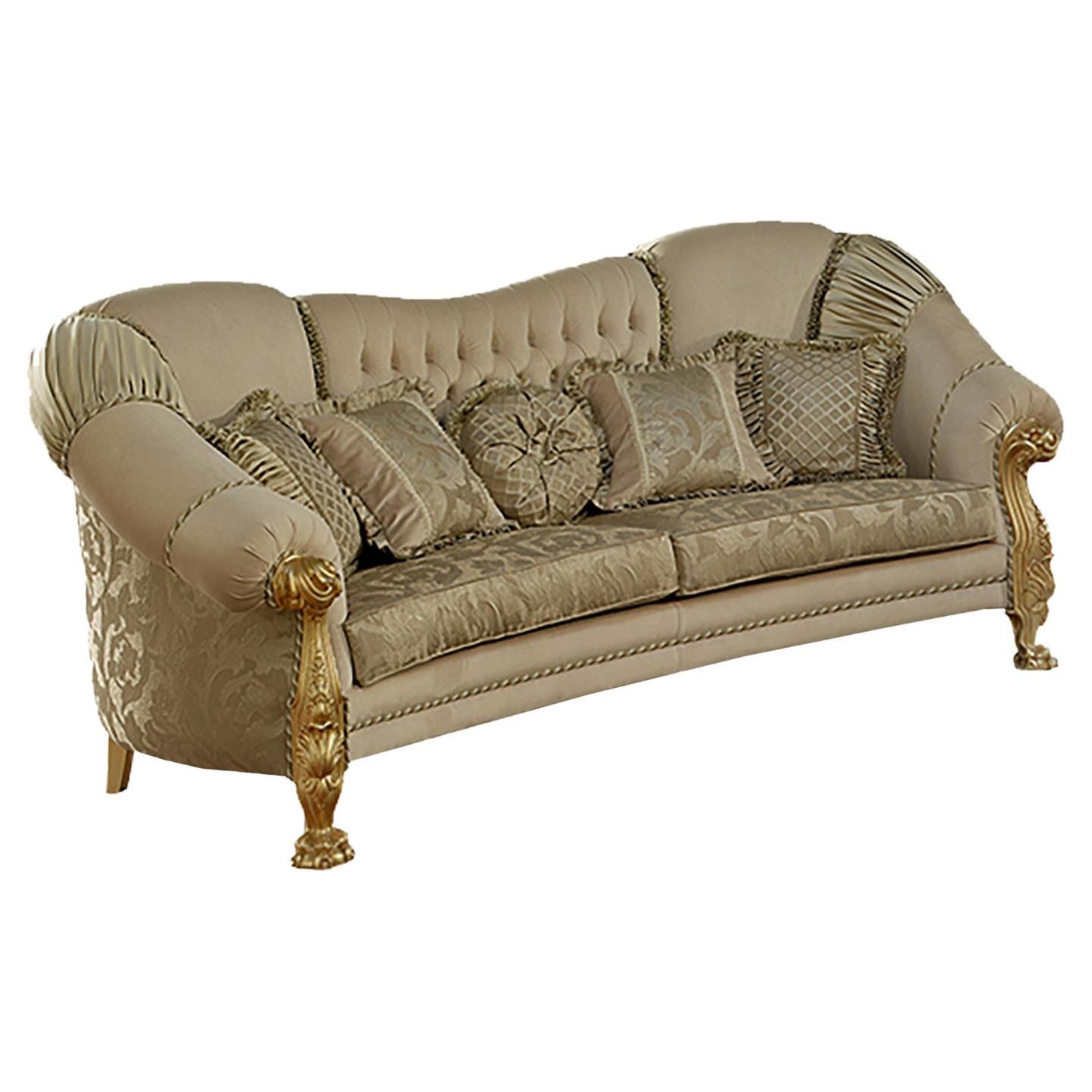 High-End Gilded Two Seater Beige Sofa by Modenese Luxury Interiors For Sale