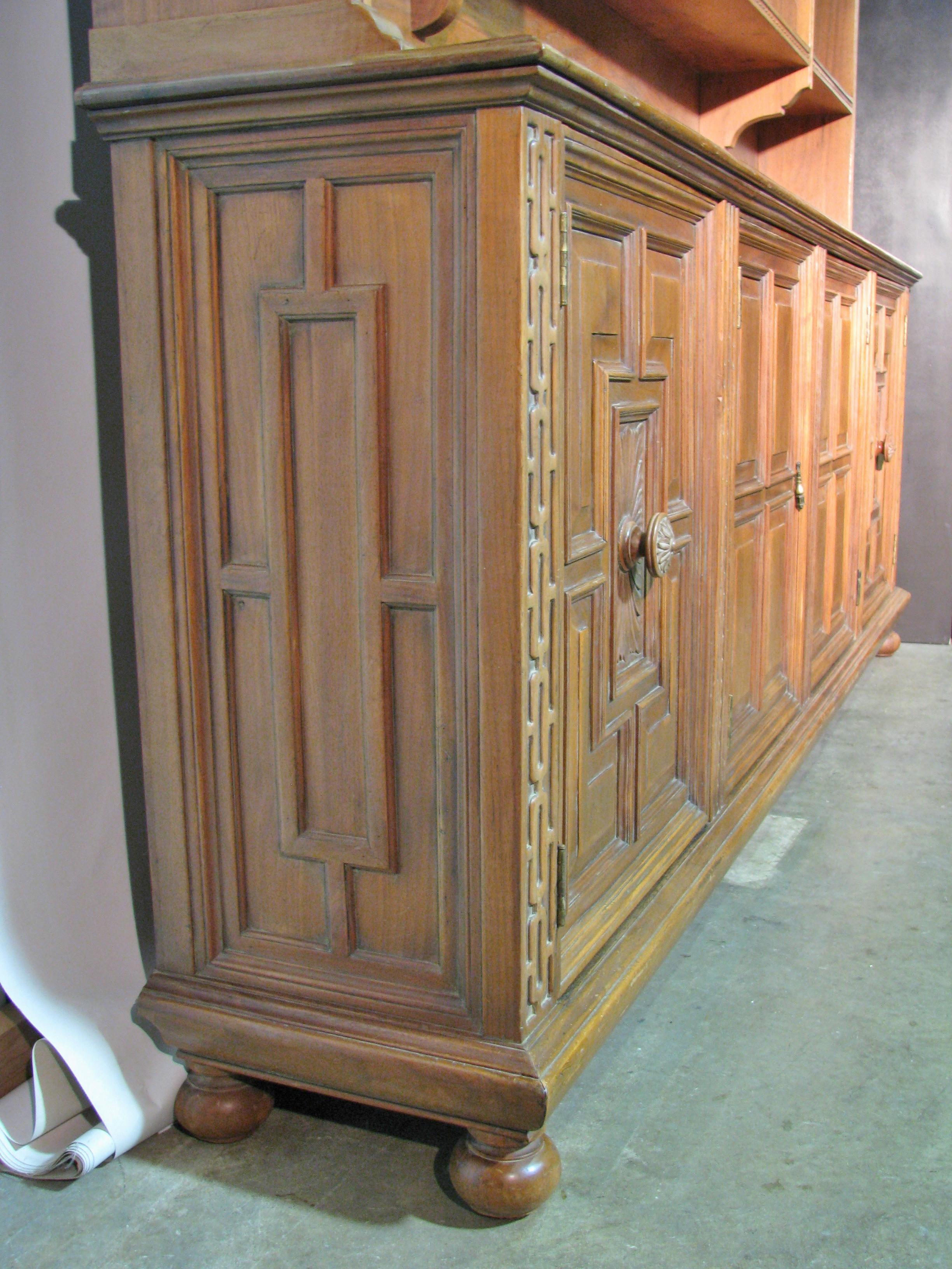 American High End Italian Renaissance Style Walnut Cabinet & Shelves by Joseph Milbeck For Sale