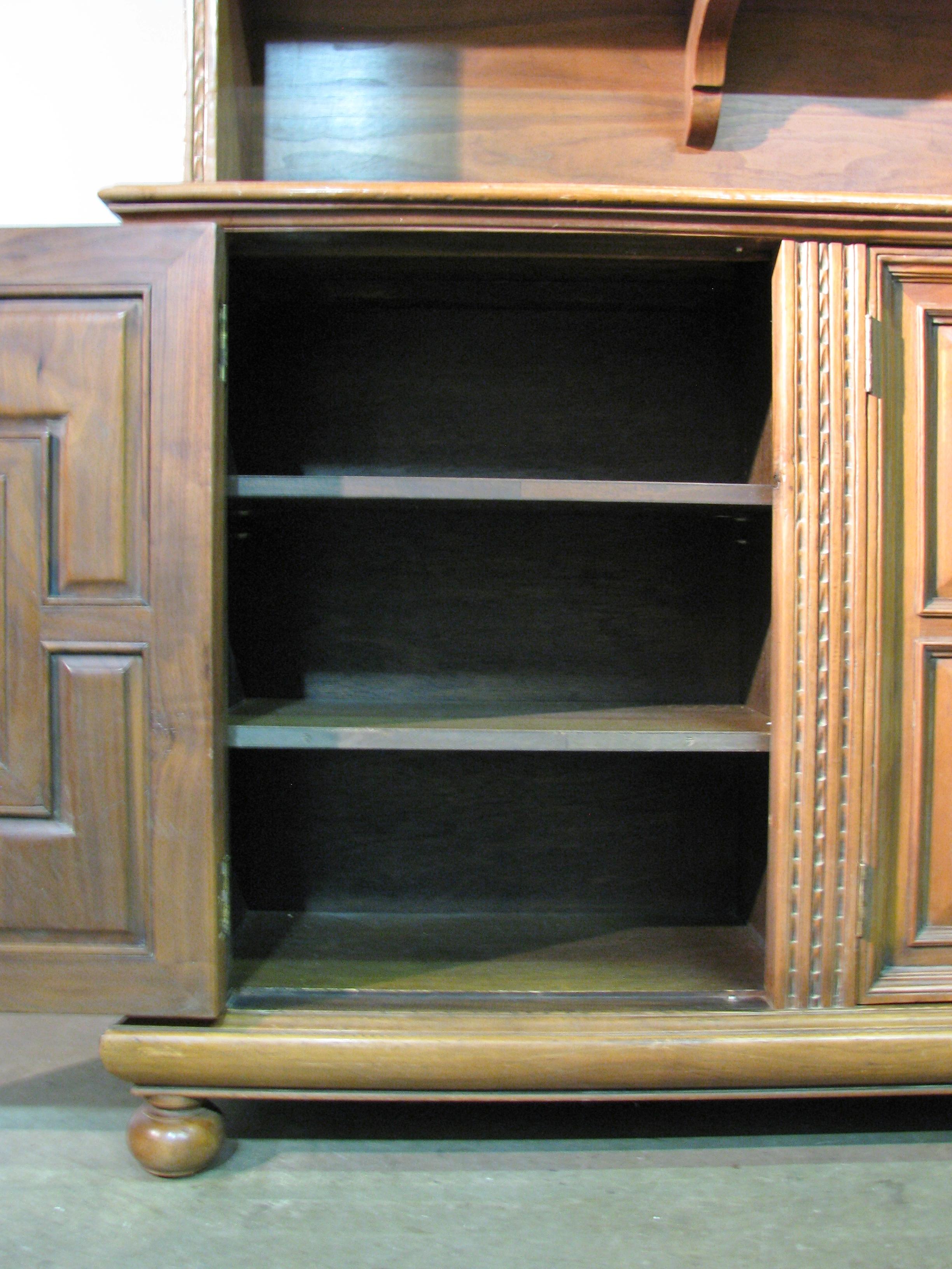 High End Italian Renaissance Style Walnut Cabinet & Shelves by Joseph Milbeck In Good Condition For Sale In Geneva, IL