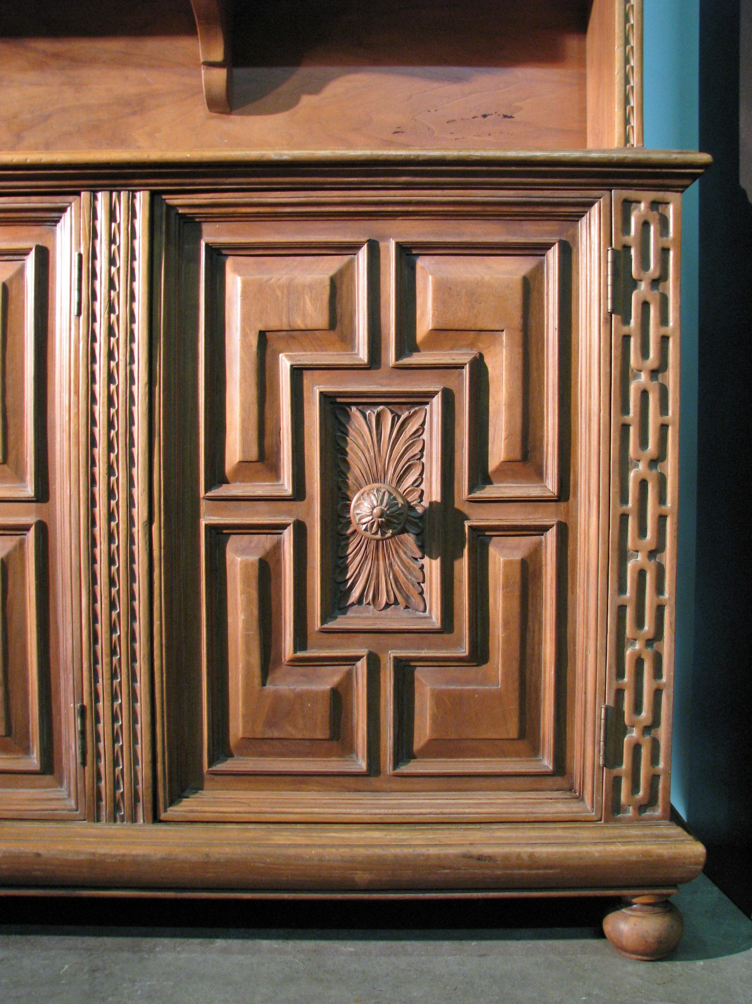 High End Italian Renaissance Style Walnut Cabinet & Shelves by Joseph Milbeck For Sale 2