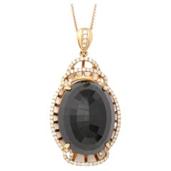 "High end Jadeite Jewelry" 18K Rose Gold Burmese Black Jadeite Pendant Necklace