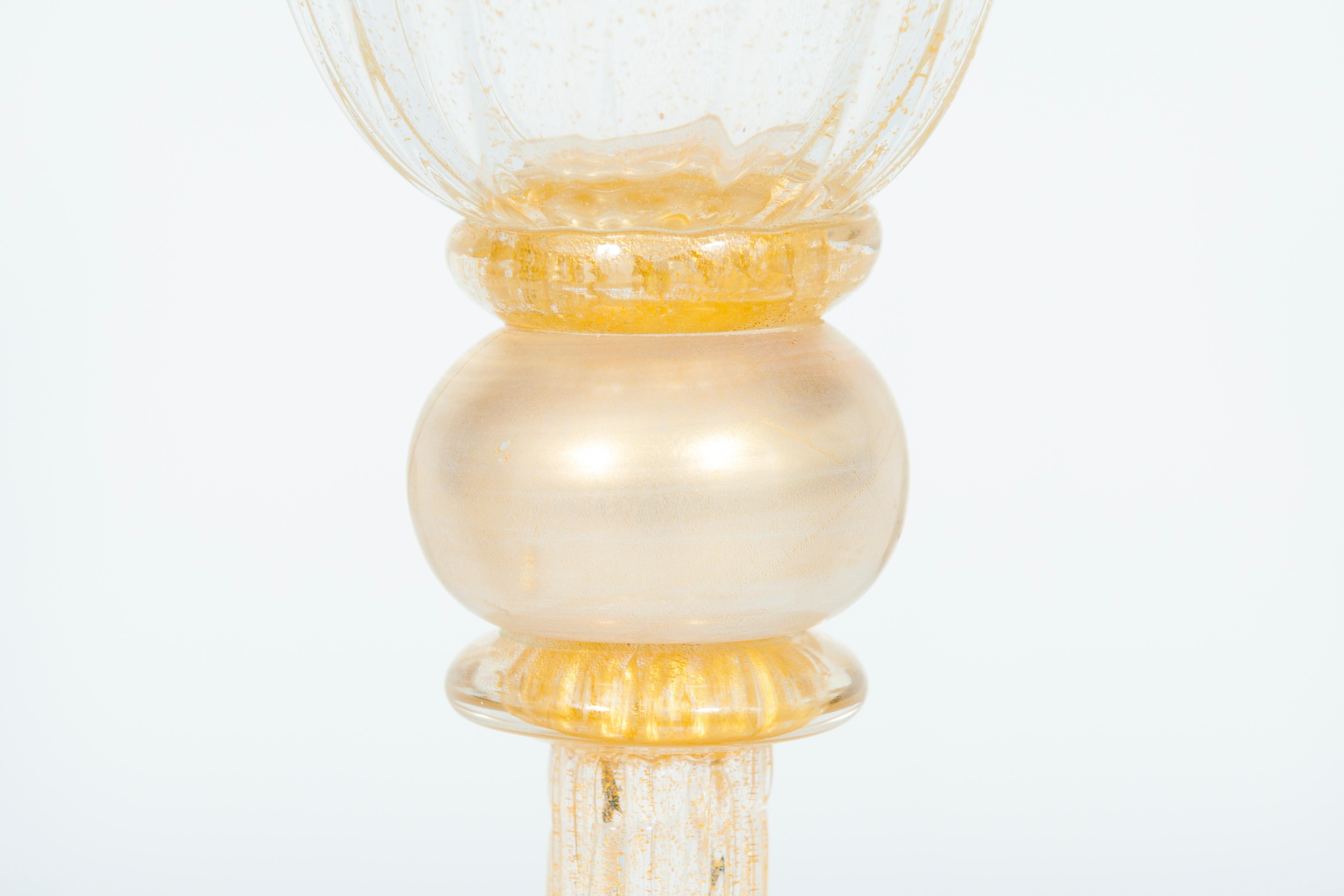 Baroque Revival High-End Murano Glass Goblet with Lid and Gold Finishes Italy 1960s For Sale