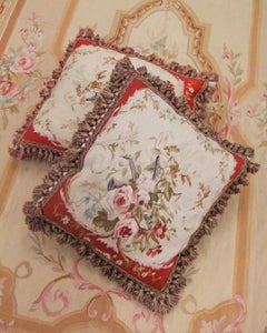 High End Traditional Aubusson Cushion Cover Handmade Unique Red Pillow Case