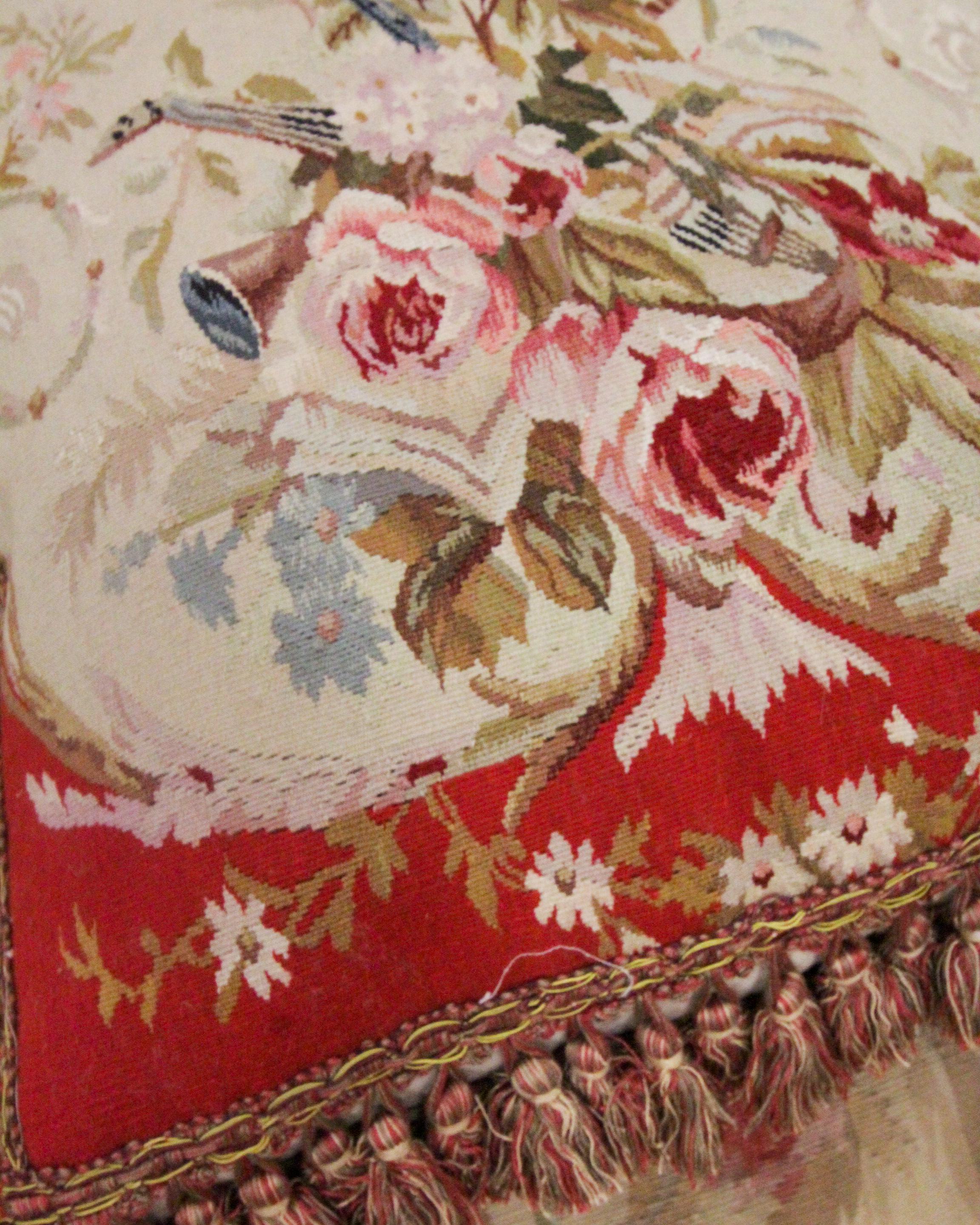 High End Traditional Aubusson Cushion Cover Handmade Unique Red Pillow Case In Excellent Condition In Hampshire, GB