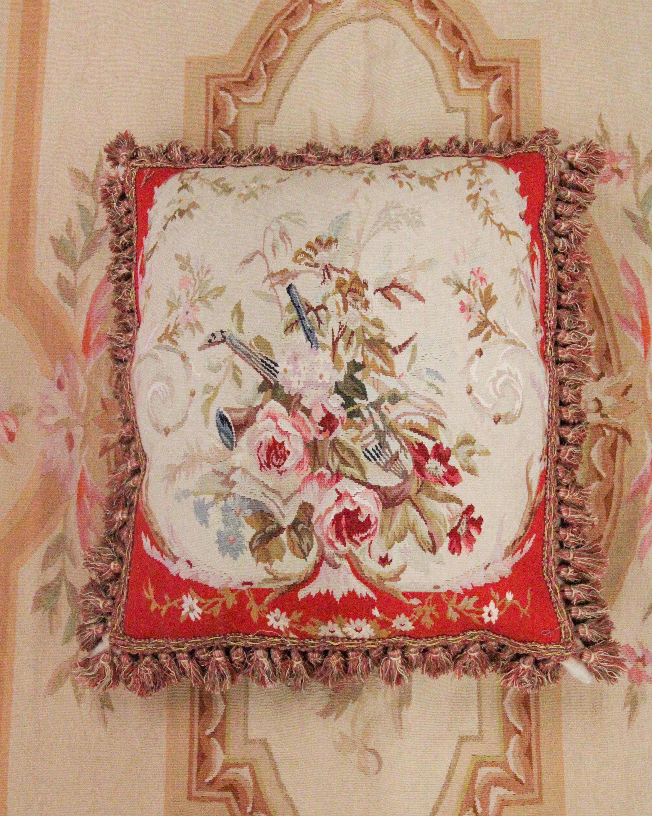 Organic Material High End Traditional Aubusson Cushion Cover Handmade Unique Red Pillow Case