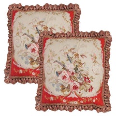 High End Traditional Aubusson Cushion Cover Handmade Unique Red Pillow Case