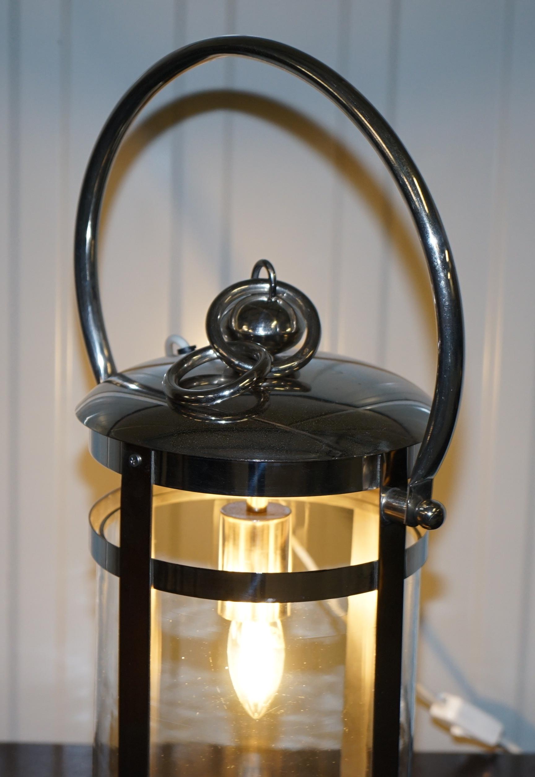 High End Twin Cylindrical Glass Affects Chromed Hanging or Table Storm Lanterns For Sale 8