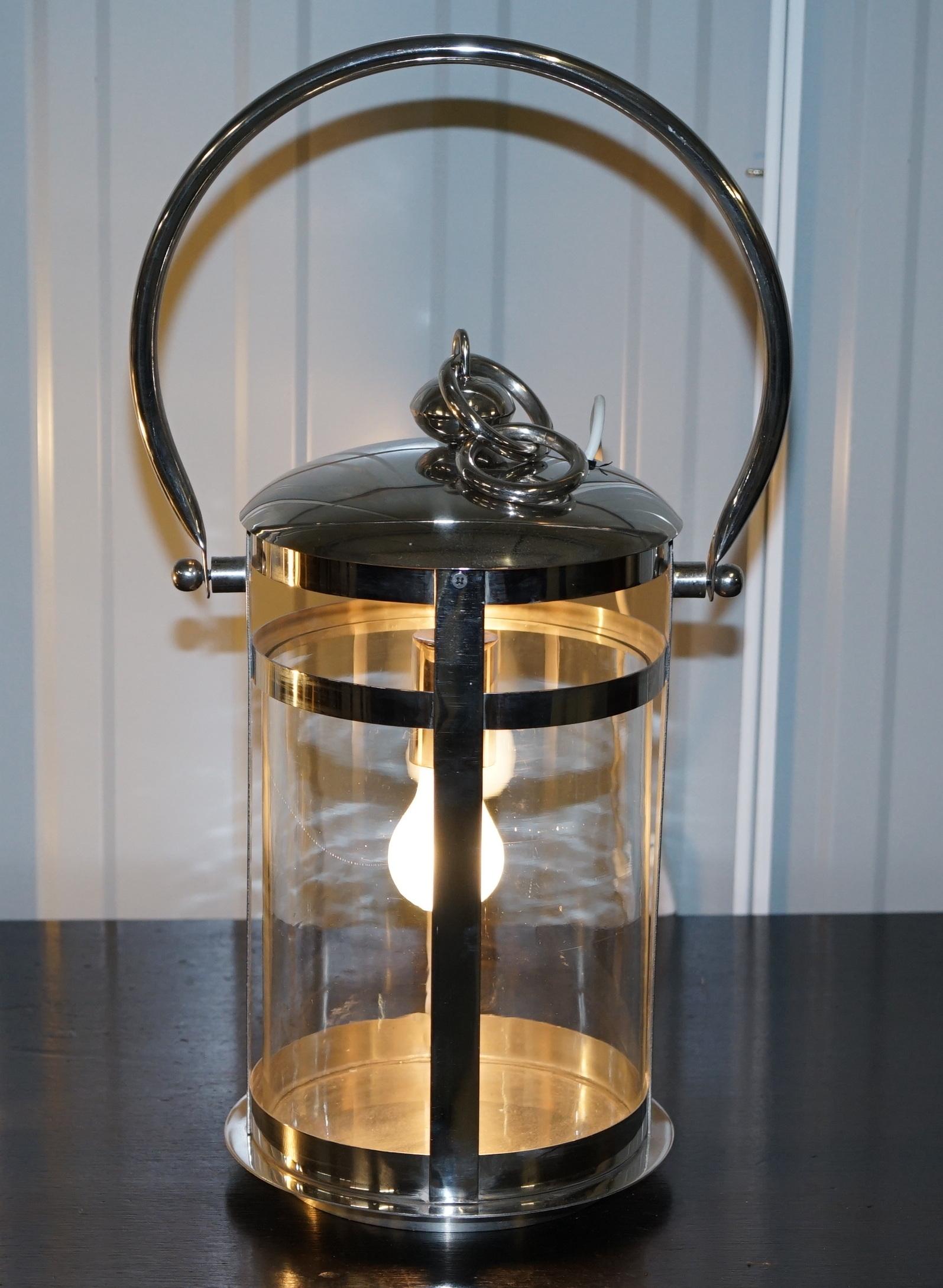 European High End Twin Cylindrical Glass Affects Chromed Hanging or Table Storm Lanterns For Sale