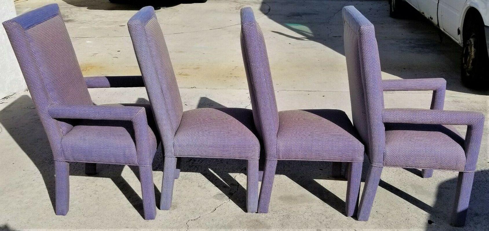 For FULL item description click on CONTINUE READING at the bottom of this page.

Offering One Of Our Recent Palm Beach Estate Fine Furniture Acquisitions Of A 
Set of 4 High-End Upholstered Blue Dining Chairs with Spring Supported Seats 
Fabric