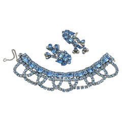 High End Retro Garnished Blue Rhinestone Bracelet with Earrings Set