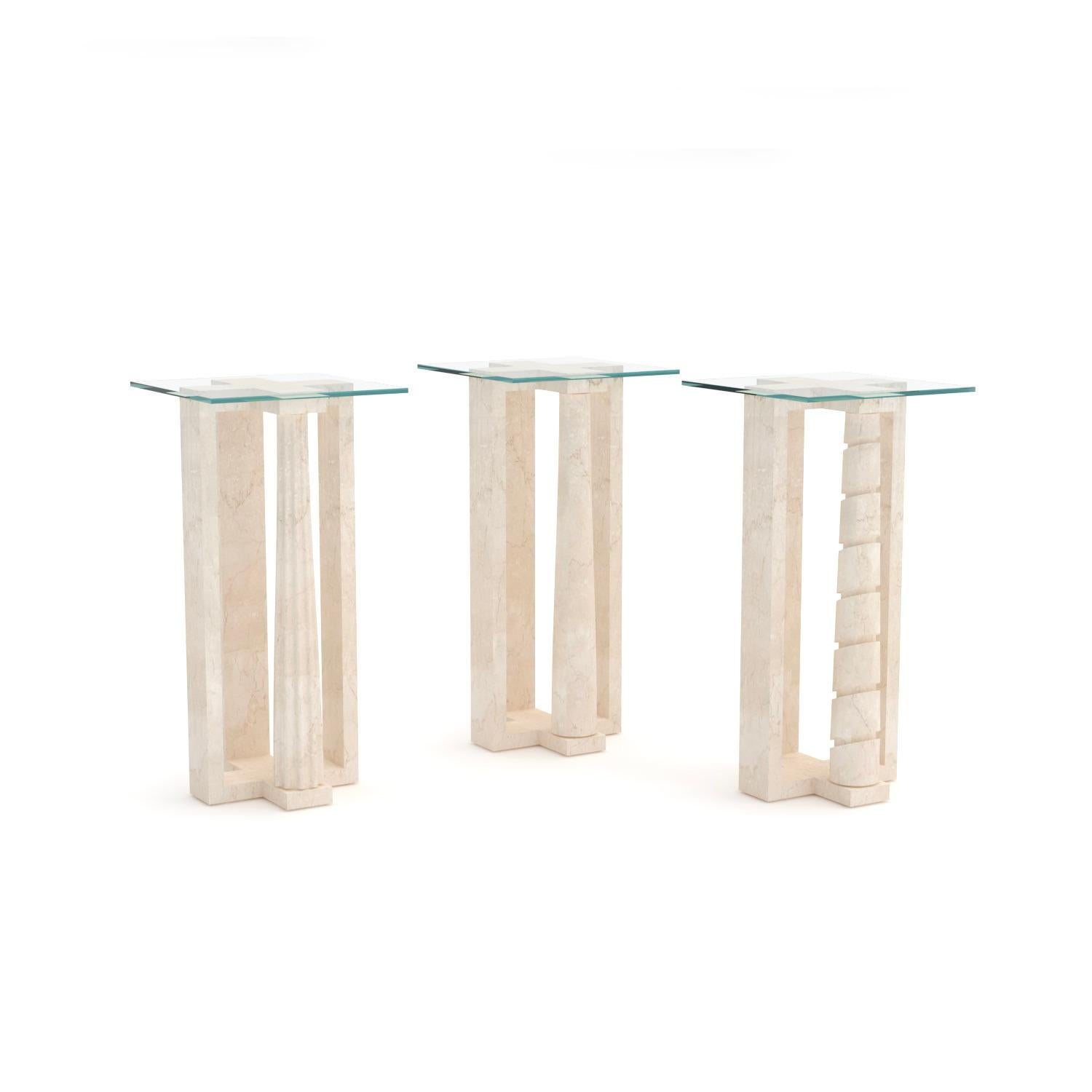 Italian High Frame Three, Classical Bianco Perla Marble Table by Luca Scacchetti For Sale