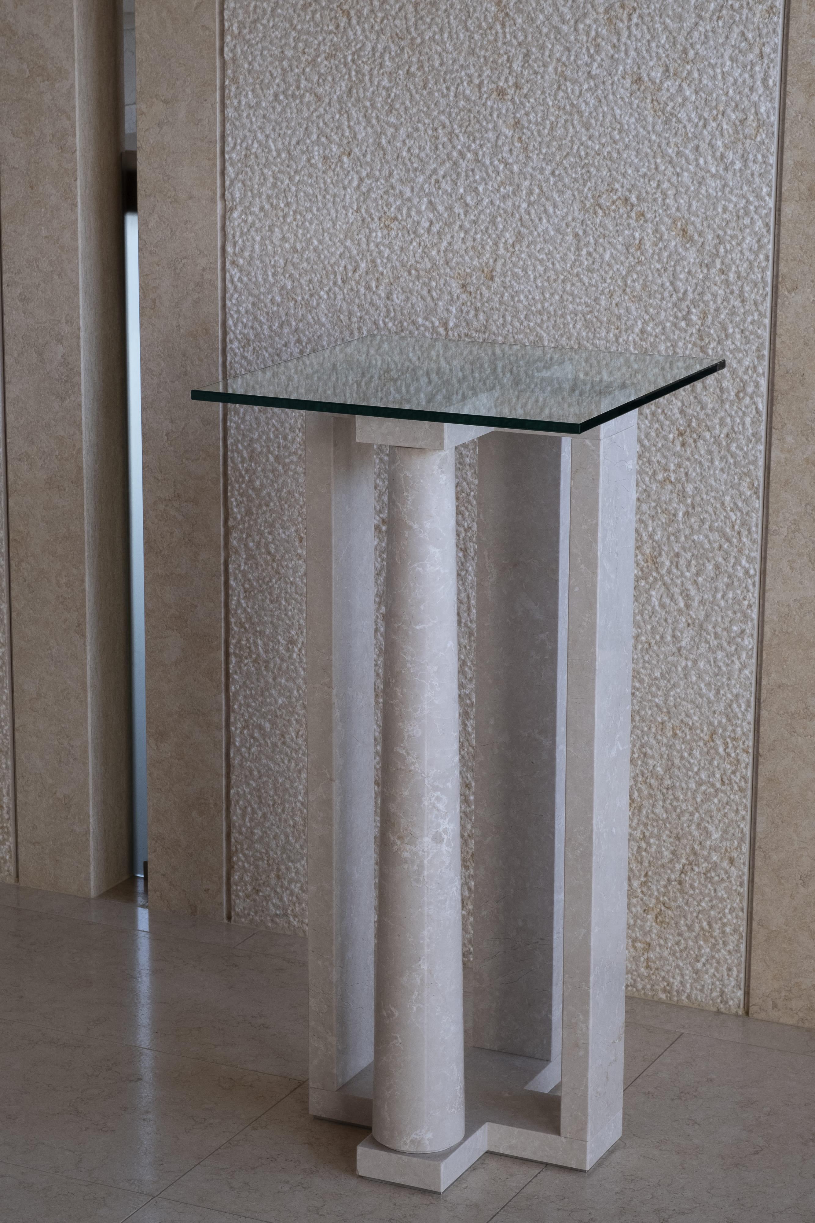 Classical Roman High Frame Three, Classical Bianco Perla Marble Table by Luca Scacchetti