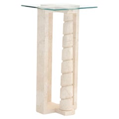 Table classique en marbre Bianco Perla de Luca Scacchetti, à deux piétements hauts