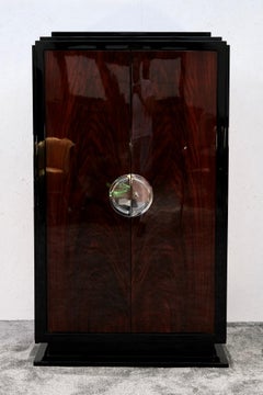 High-Gloss Art Deco Cabinet in Lacquer with Chrome Handle, France 1930s