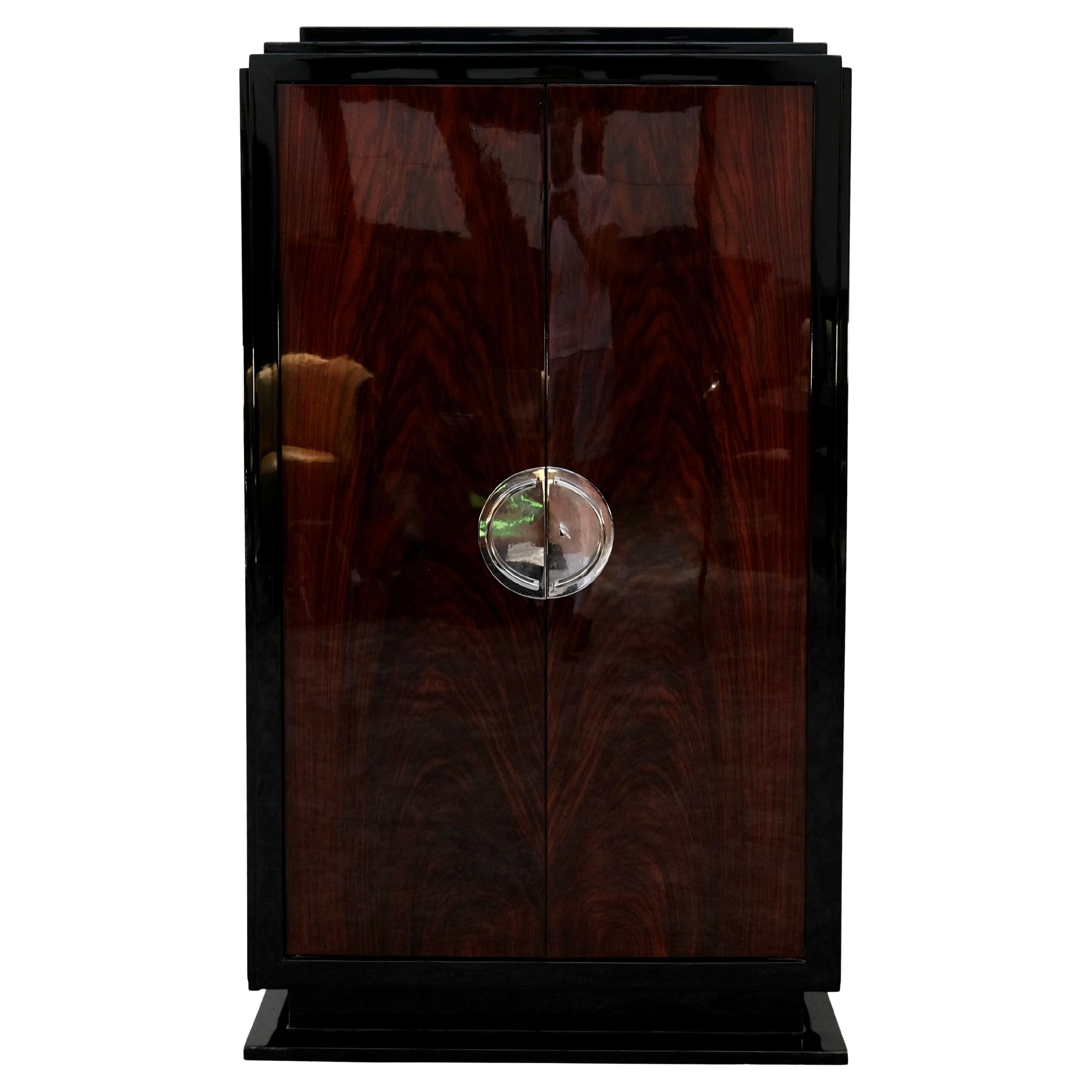 High-Gloss Art Deco Cabinet in Lacquer with Chrome Handle, France 1930s For Sale