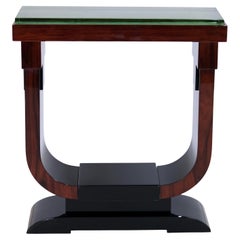 High Gloss Art Deco Console Table with Thick Saint-Gobain Glass Tabletop