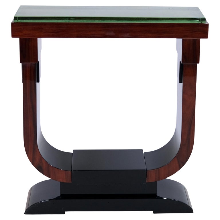 High Gloss Art Deco Console Table with Thick SaintGobain Glass