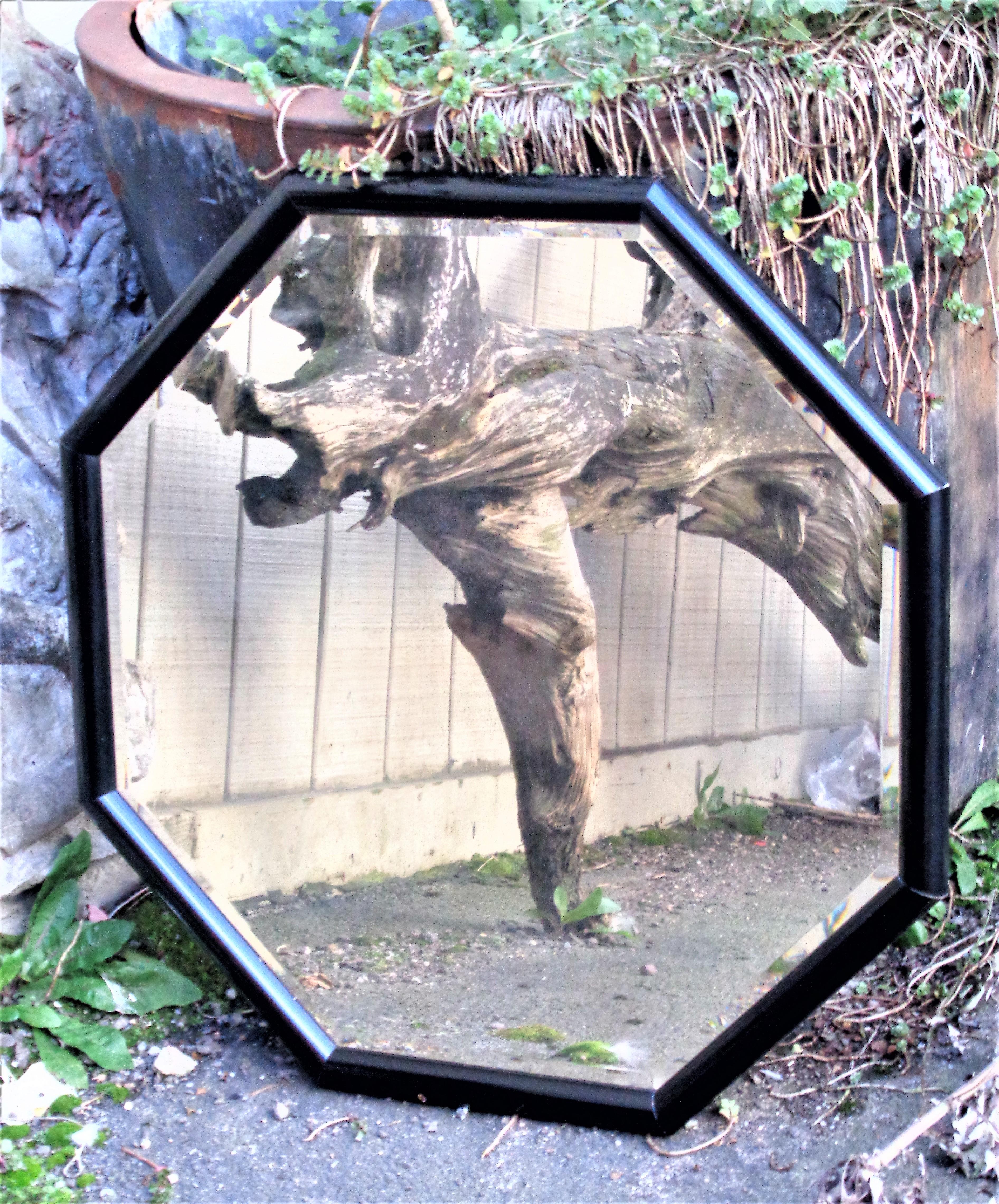 Minimalist  Black Octagonal Wall Mirror 1970's For Sale