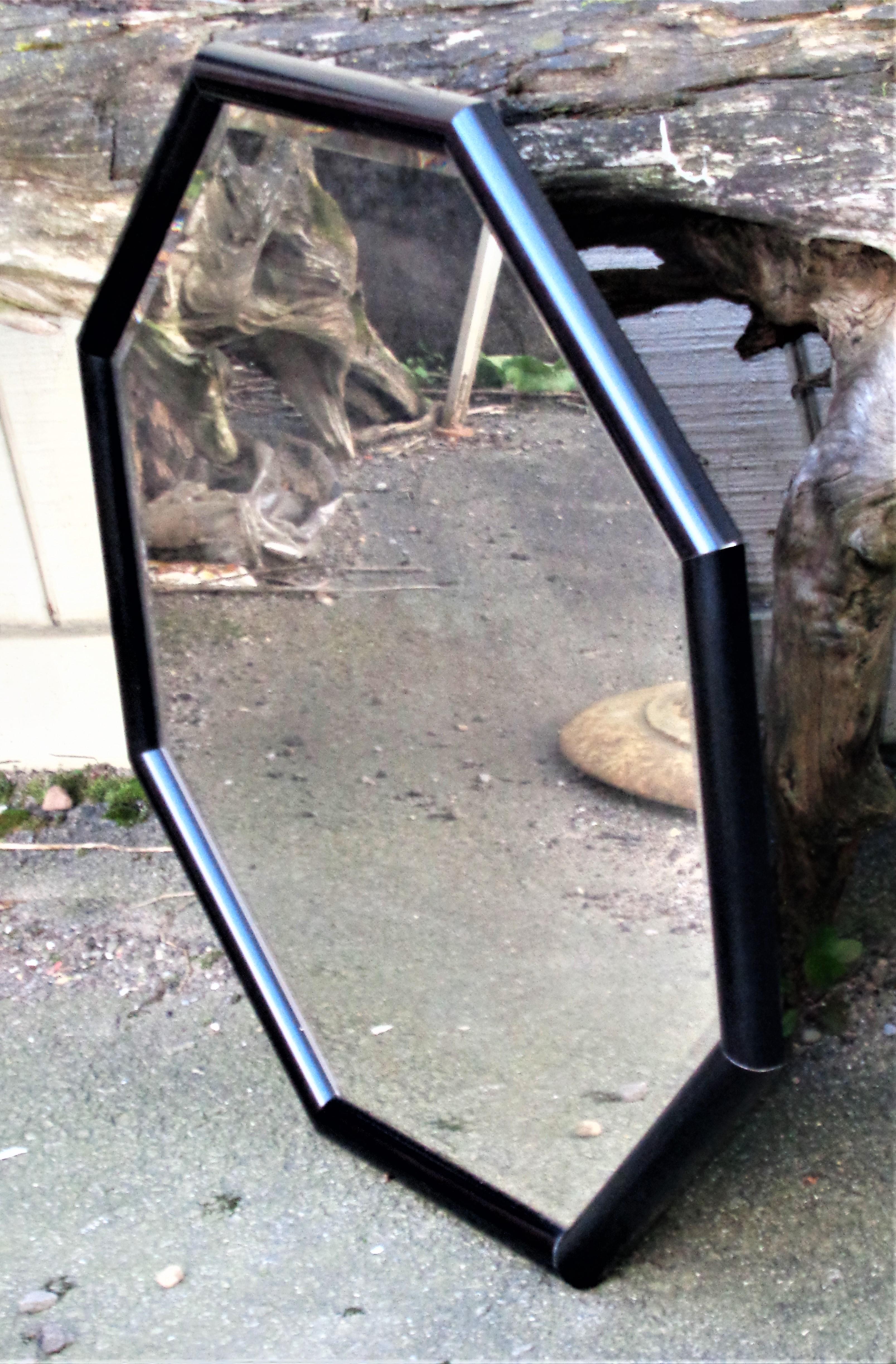 Beveled  Black Octagonal Wall Mirror 1970's For Sale