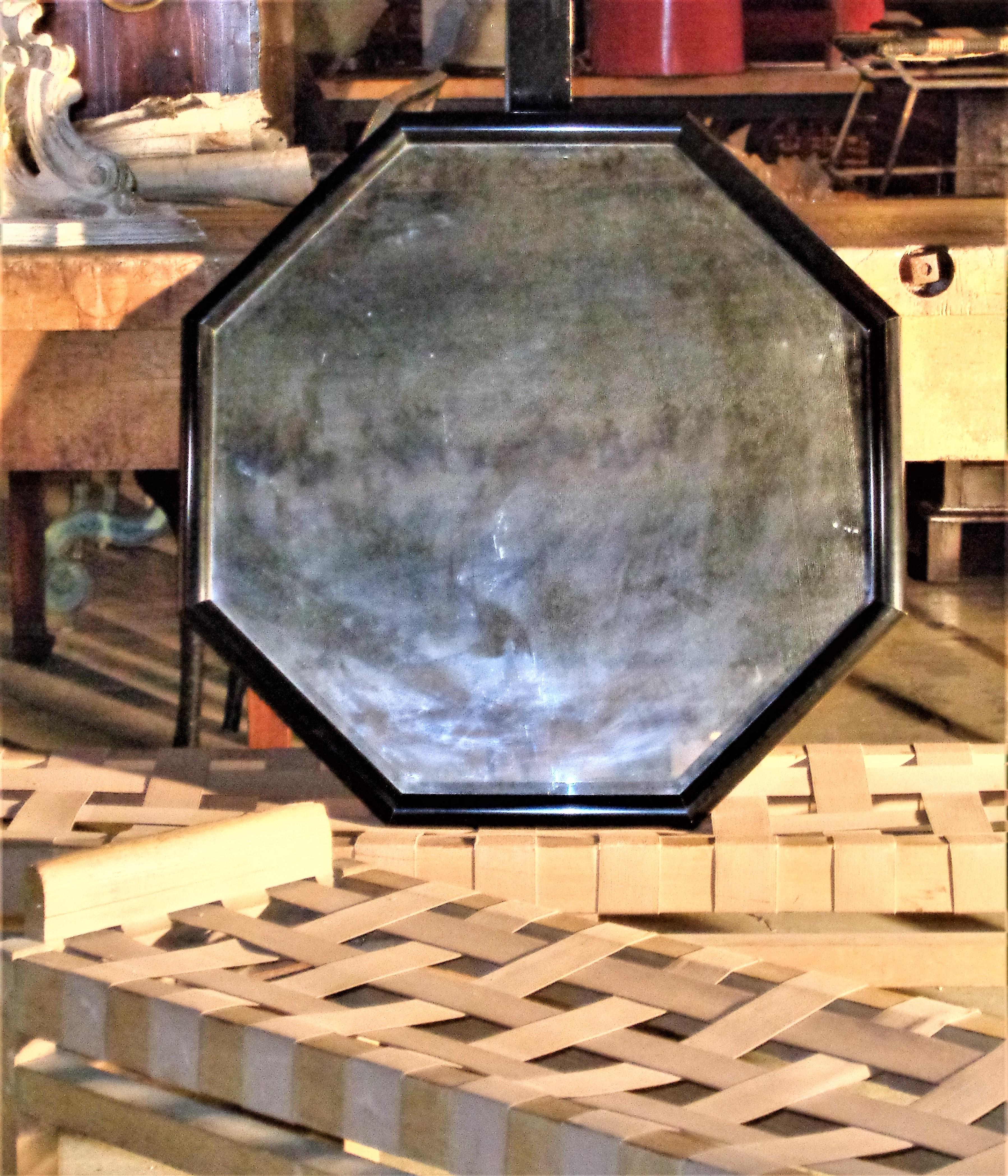 Late 20th Century  Black Octagonal Wall Mirror 1970's For Sale