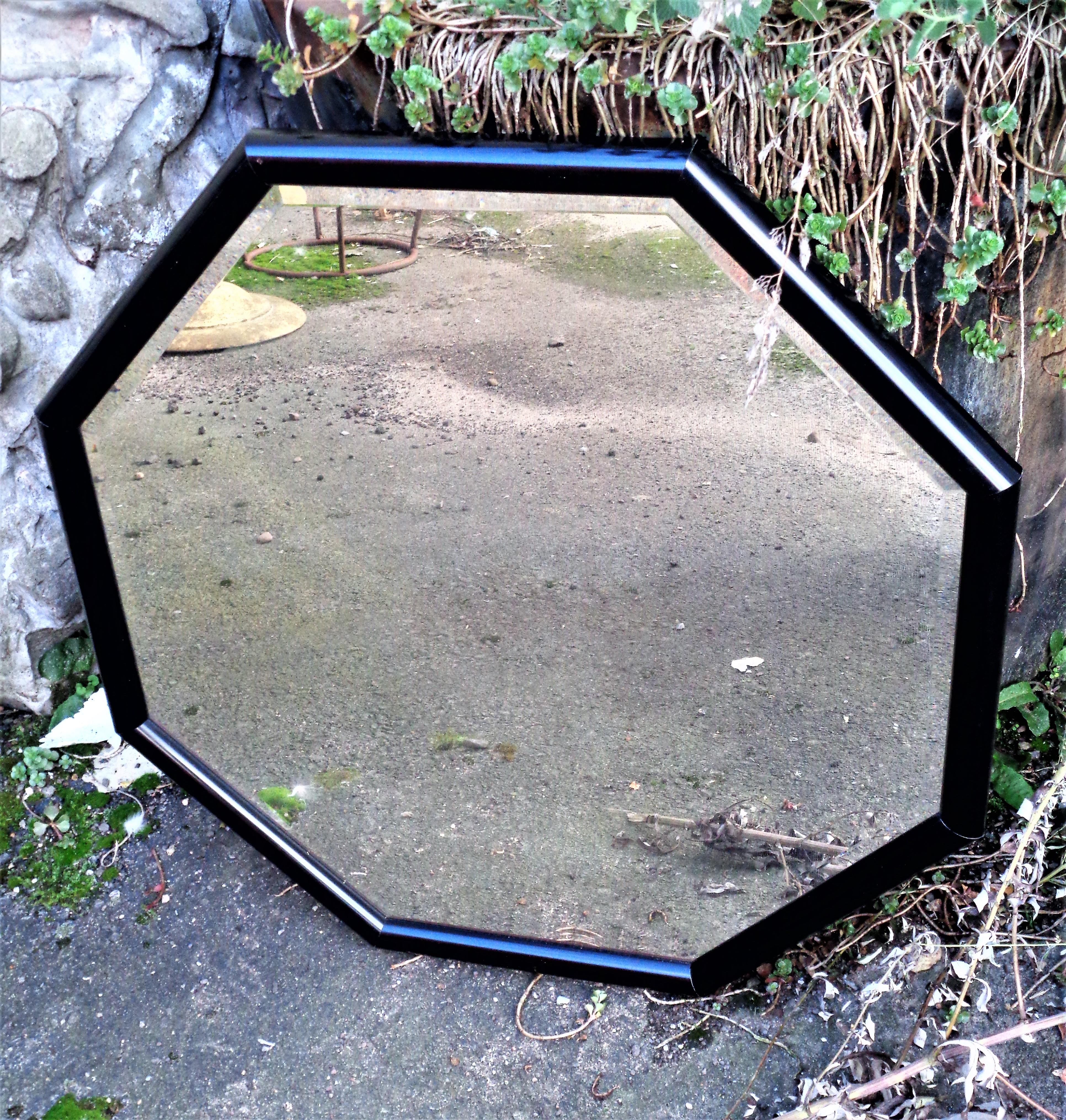  Black Octagonal Wall Mirror 1970's For Sale 2