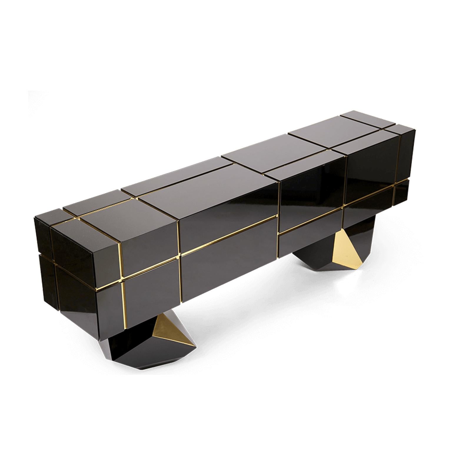 Modern Contemporary Black, Gold, White, Brass Credenza Showroom Sample