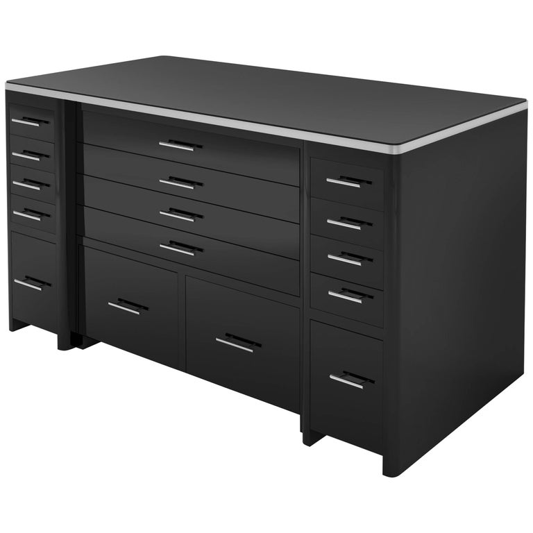 High Gloss Black Desk with Drawer Front For Sale at 1stdibs