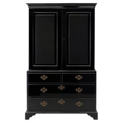 High-Gloss Black Lacquer Armoire Cabinet with Bronze Hardware, Late 19th Century